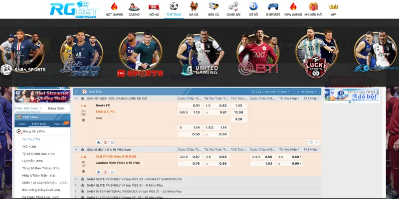 Các sảnh cá cược thể thao đa dạng tại nhà cái rgbet